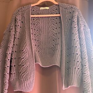 moon & madison Lavender Crochet Open-Front Cardigan